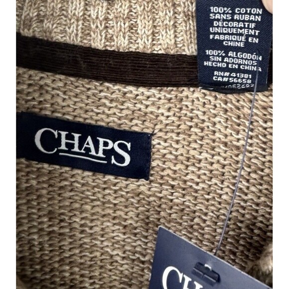 New Chaps Mens M Mockneck Sweater Medium Brown Tan Twist NWT Long Sleeve Button - Picture 4 of 9